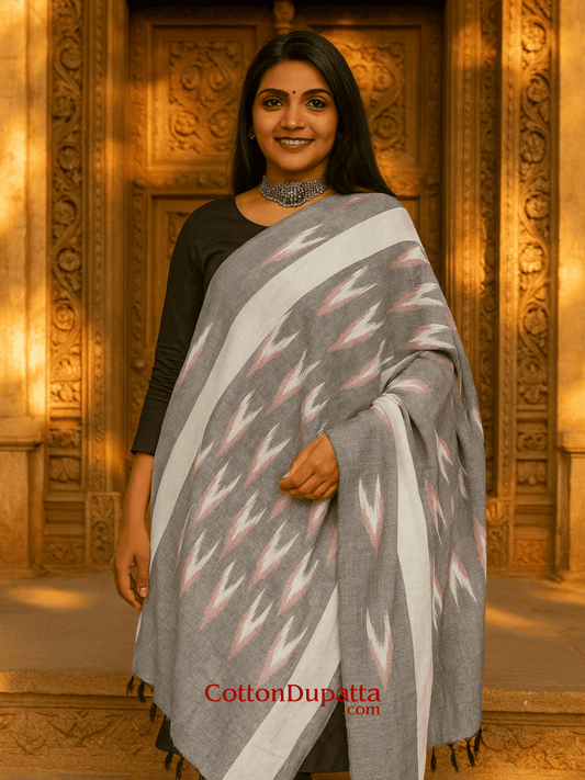 Cotton Dupatta Women's Ikkat Printed Soft Cotton Dupatta – Lightweight & Stylish Ethnic Wrap | DUP020